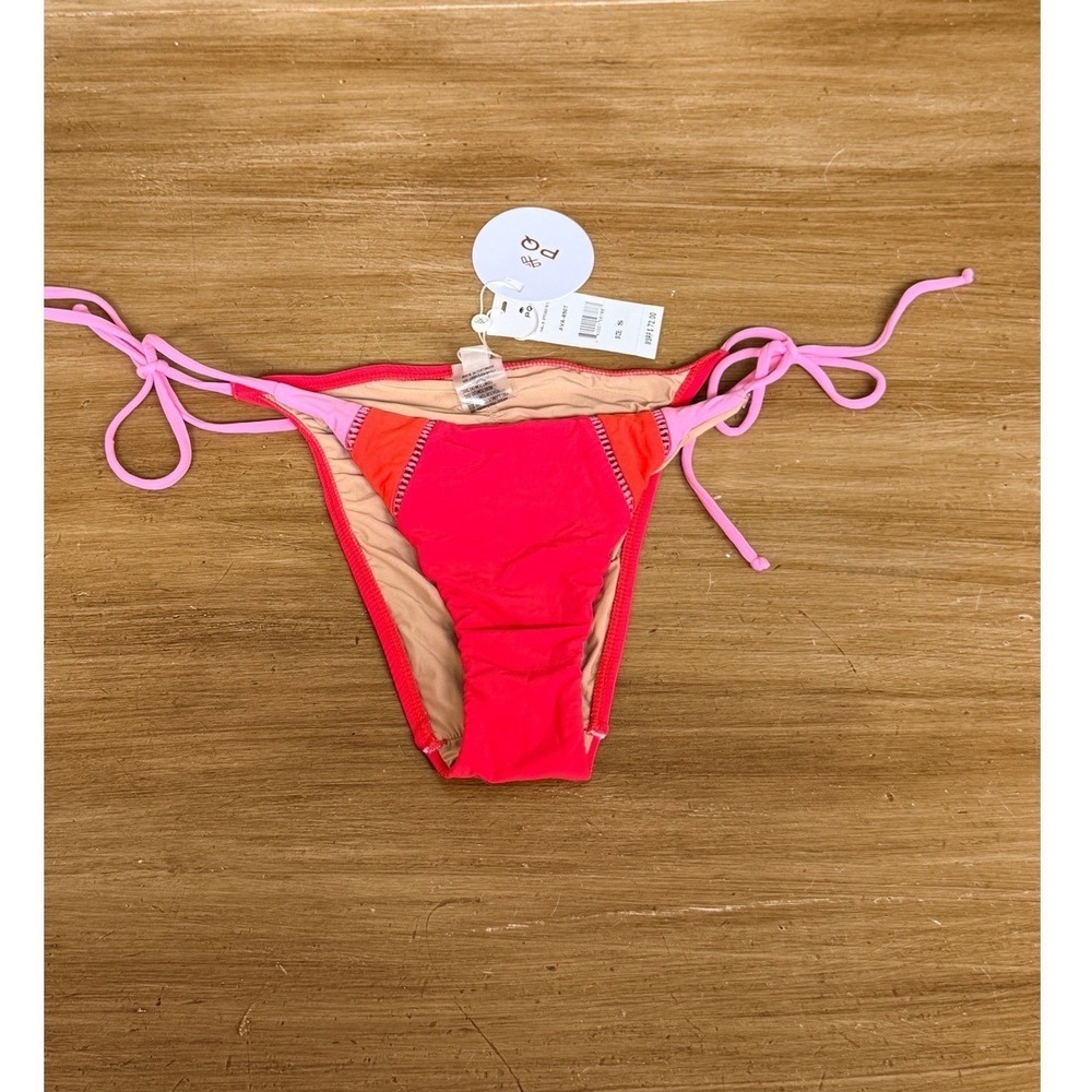 PQ Swim Avalon Stitched Tie Teeny Bikini Bottom Red Pink Orange AVA-650T Small - Picture 5 of 9